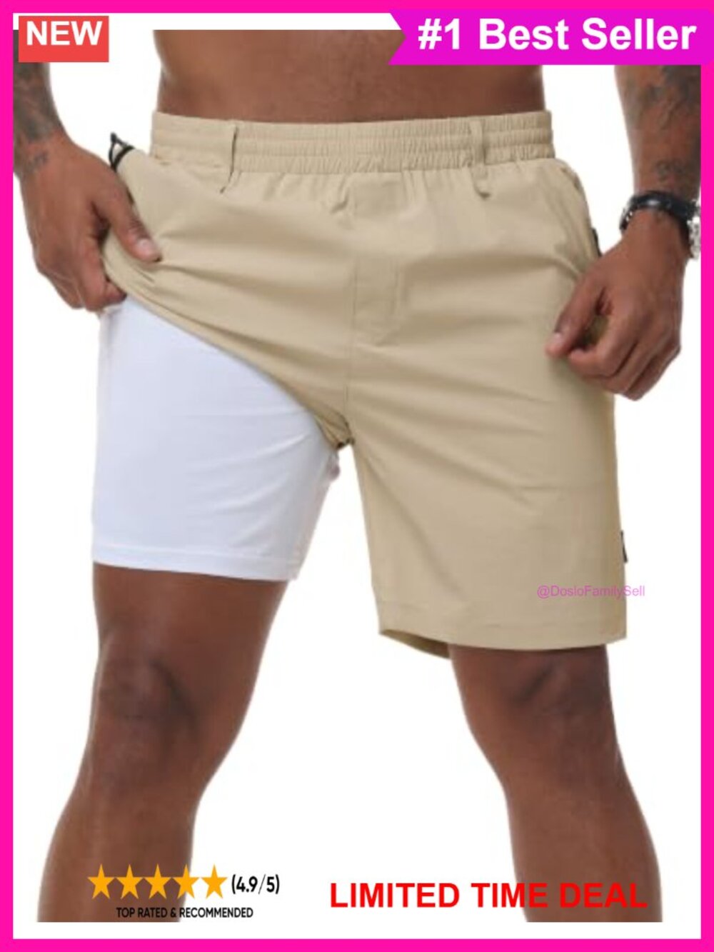 Men's 2-in-1 Hybrid Active Shorts Built-in Liner Stretch Golf Gym